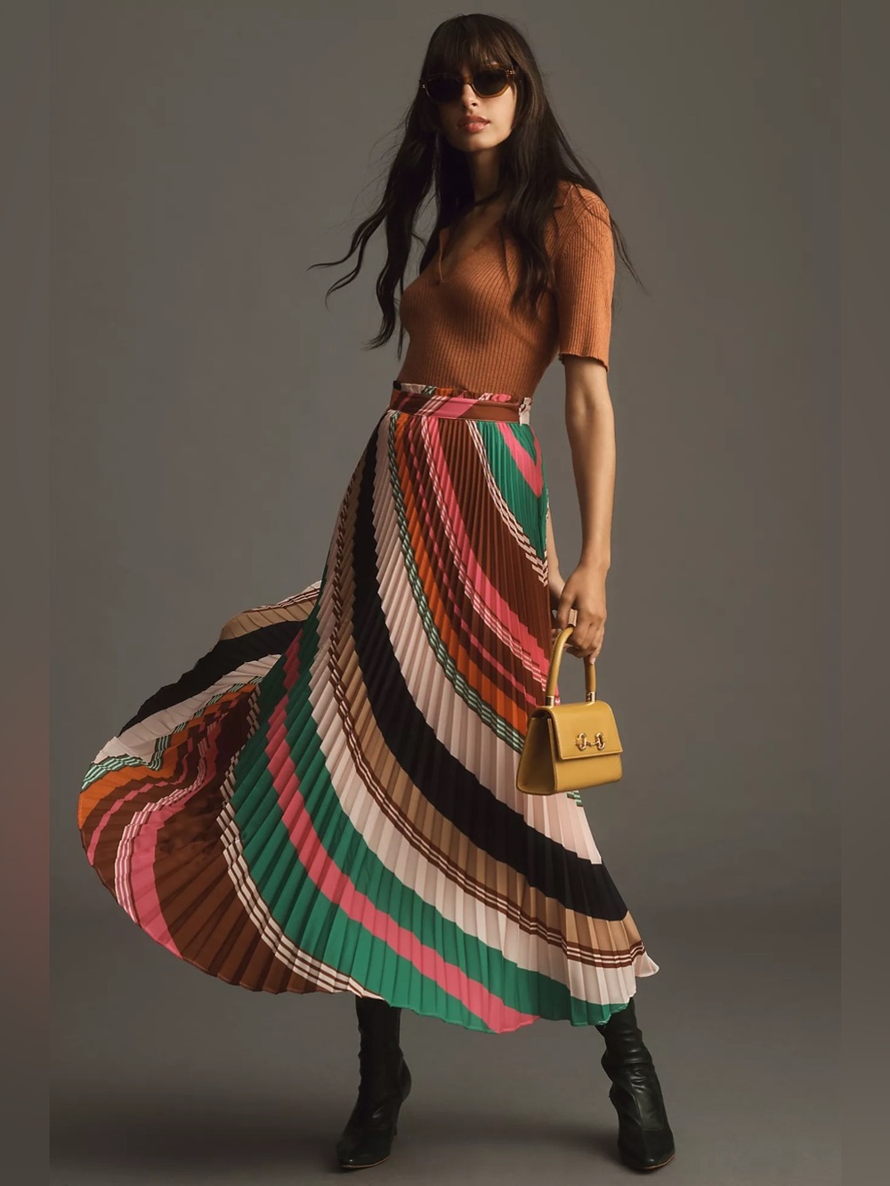 Anthropologie Maeve Pleated Maxi Skirt Multicolor Striped A-Line Size 10 NWT